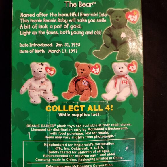 Ty Beanie Baby Erin The Bear 1997 Retired PVC Pellets 4th Gen McDonalds Emerald - Picture 6 of 8